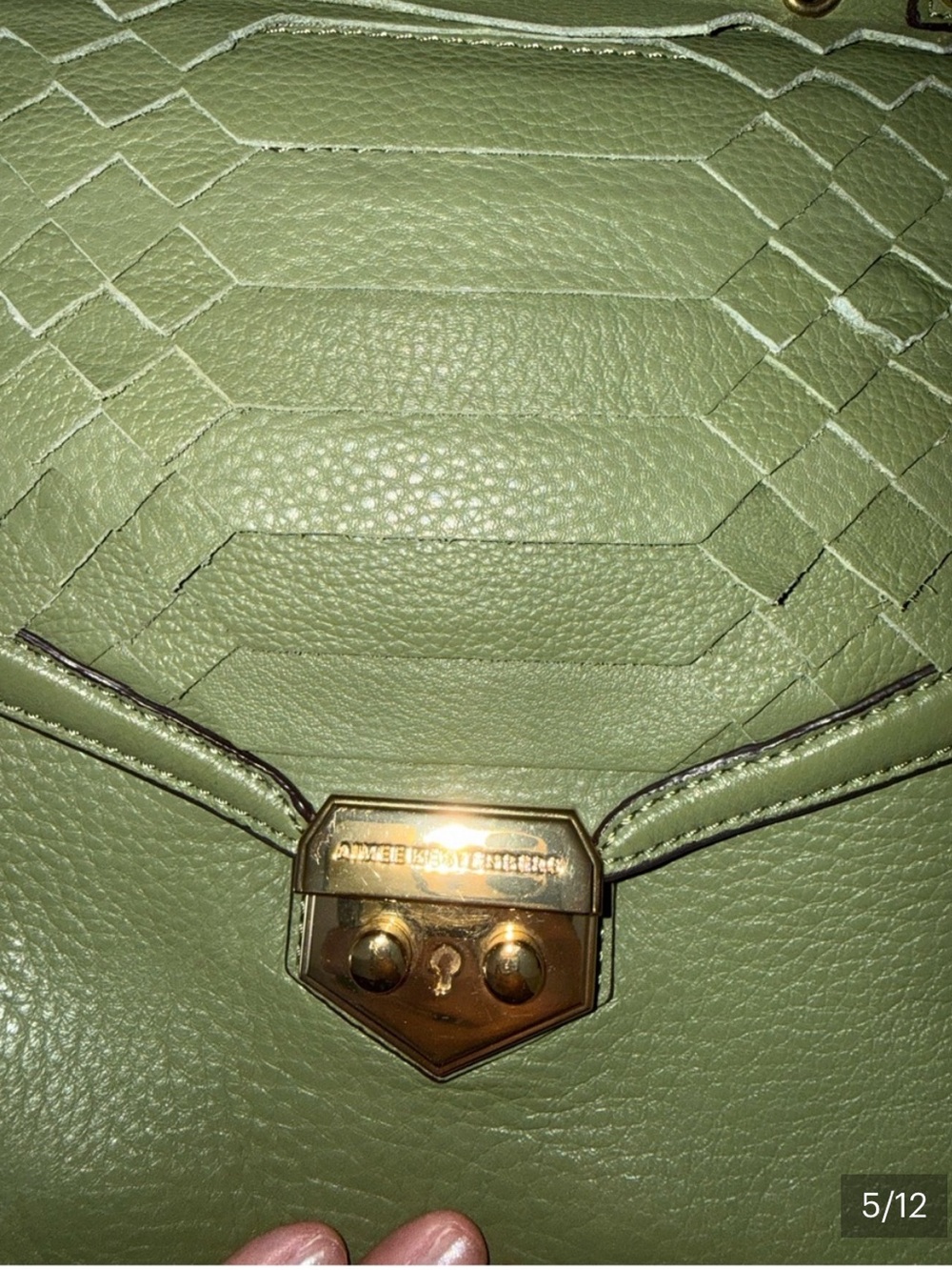 Aimee Kestenberg Olive Green Quilted Leather Satchel with Gold Hardware - Picture 4 of 11